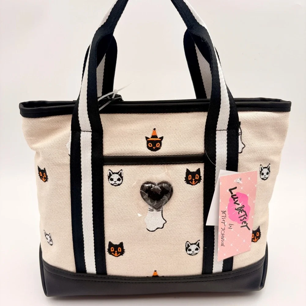 Luv Betsey Betsey Johnson LBADIE Halloween Cat Ghost Canvas Tote Crossbody Bag
